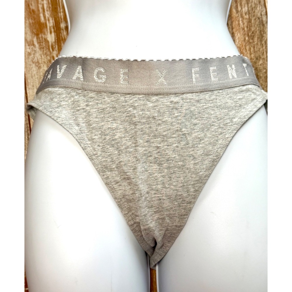 Savage X Fenty Womens M Cotton High Leg Bikini Panty Platinum Grey NWT